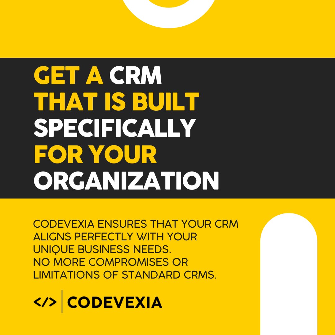 codevexia's tweet image. 💻 #CustomCRM development by #Codevexia ensures that your CRM aligns perfectly with your unique business needs. 

❌ No more compromises or limitations of standard CRMs. 

📈 Get a CRM that is built specifically for your organization &amp;amp; watch your productivity &amp;amp; efficiency soar!
