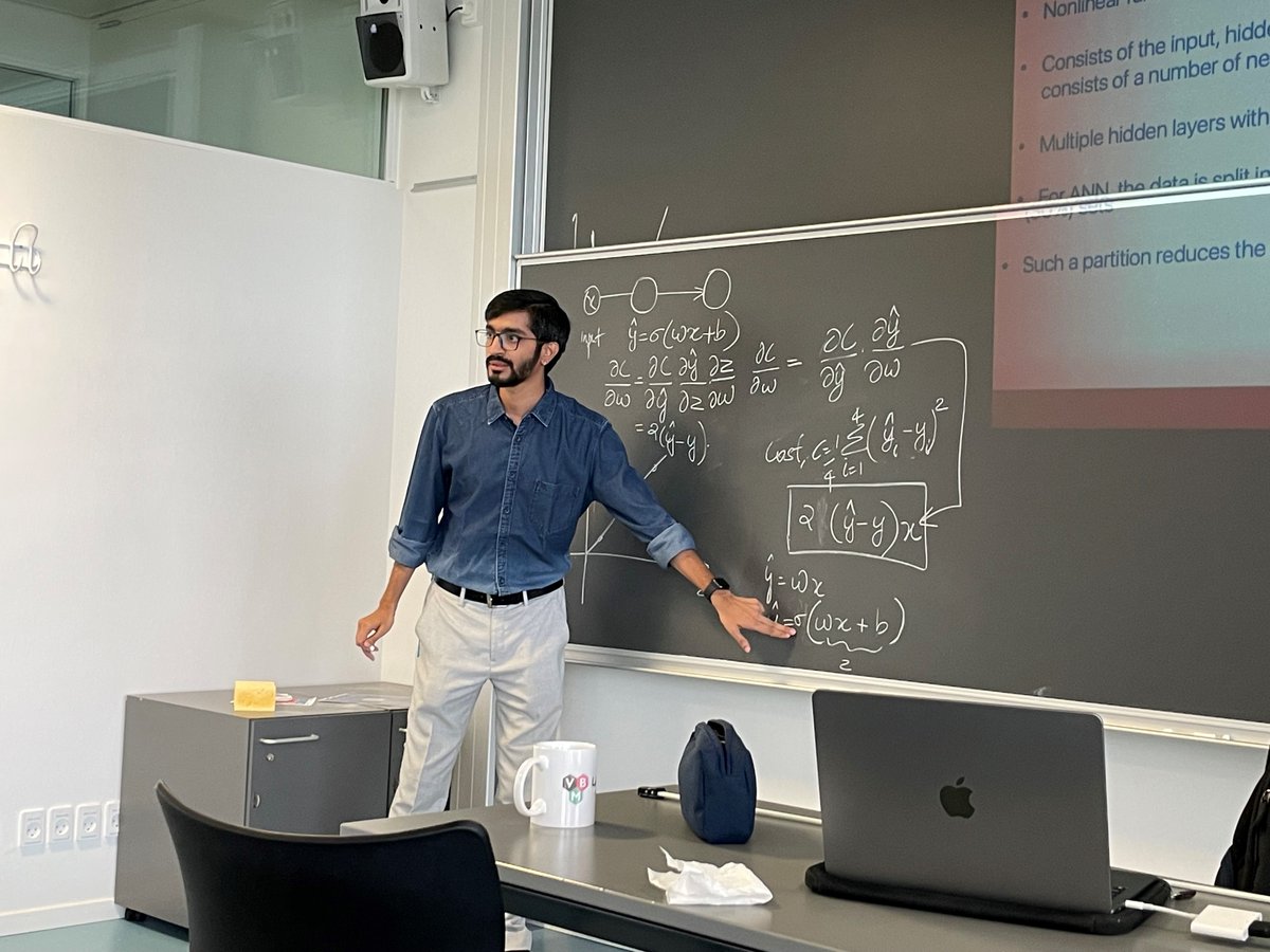 This week we host the 12th Aalborg PhD Summer School on Glasses. The focus this year is on data science methods. Today <a href="/anoopnm007/">N M Anoop Krishnan</a> is explaining the participants about the inner workings of neural networks. Thanks also to the other two speakers <a href="/Moutmat/">Mathieu Bauchy</a> and Yossi Bleile.