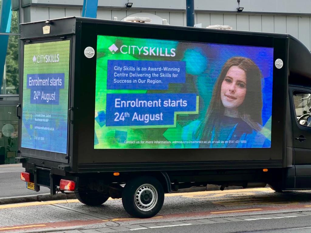 PMA_Outdoor's tweet photo. Our #digitaladvans are out today for @SCCGroup_ and indeed various places for our #education clients, you can't miss them!! #impact #ooh https://t.co/gKXbuqxjiP