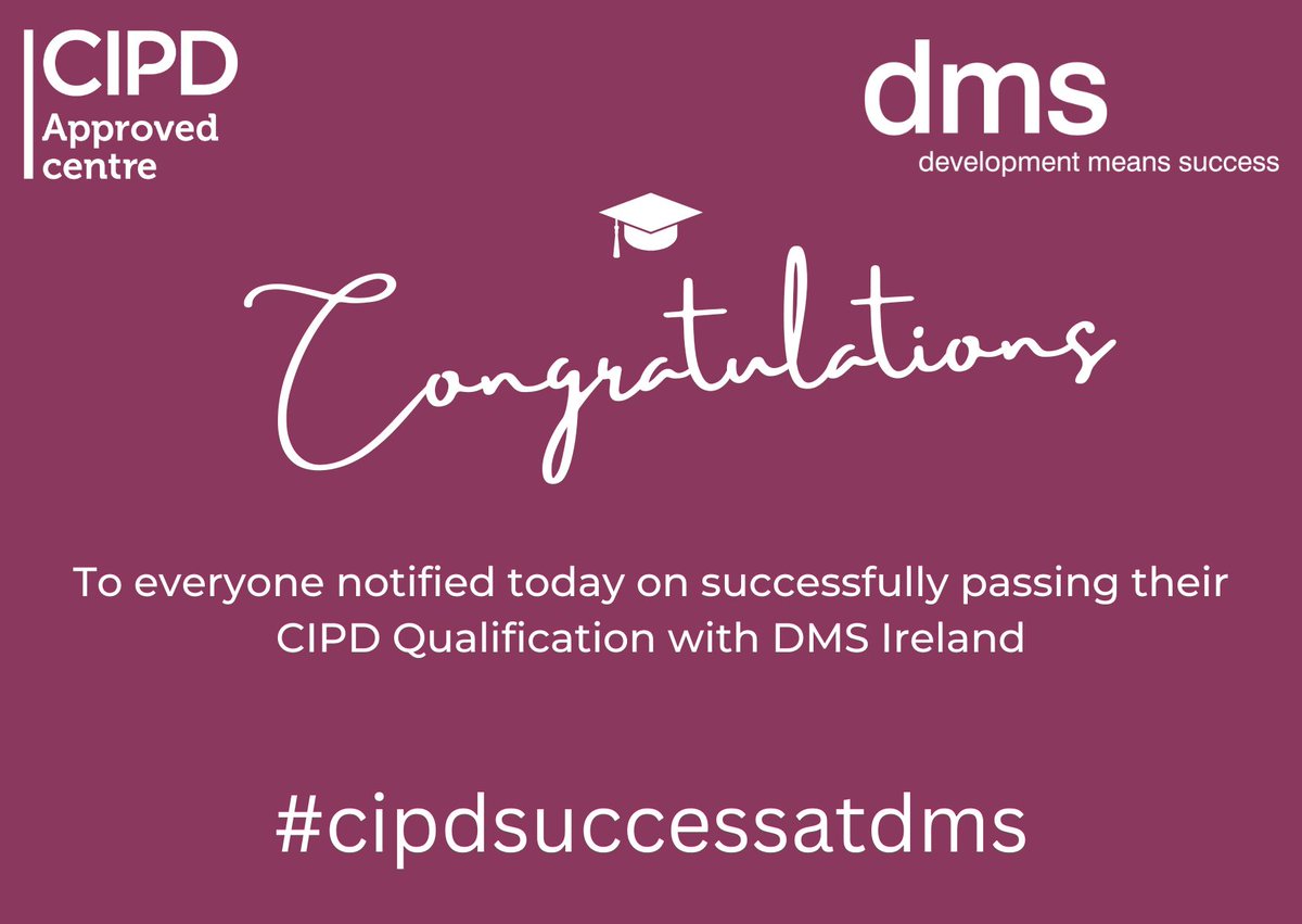DMSIrelandCIPD's tweet image. Good luck to everyone receiving results today!  We will  be sharing news also today with those who completed their CIPD qualifications 
#cipd #cipdsuccessatdms #cipdstudents