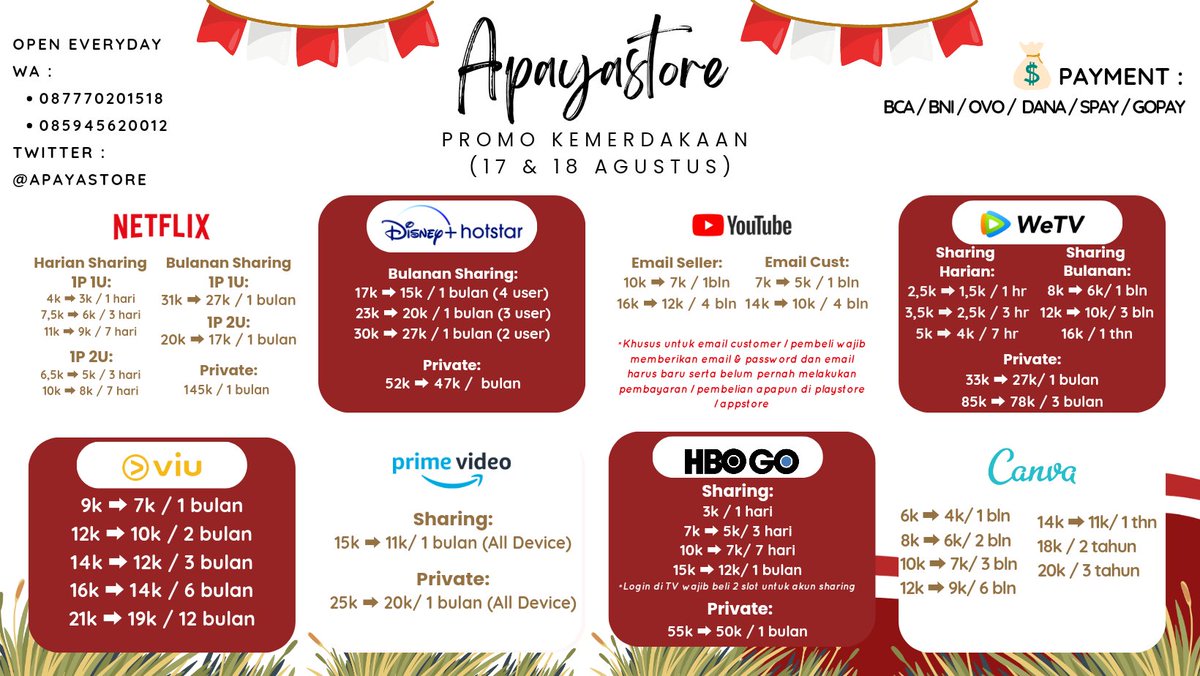 Order by WA: NETFLIX, CANVA, DISNEY, WETV dll tweet media