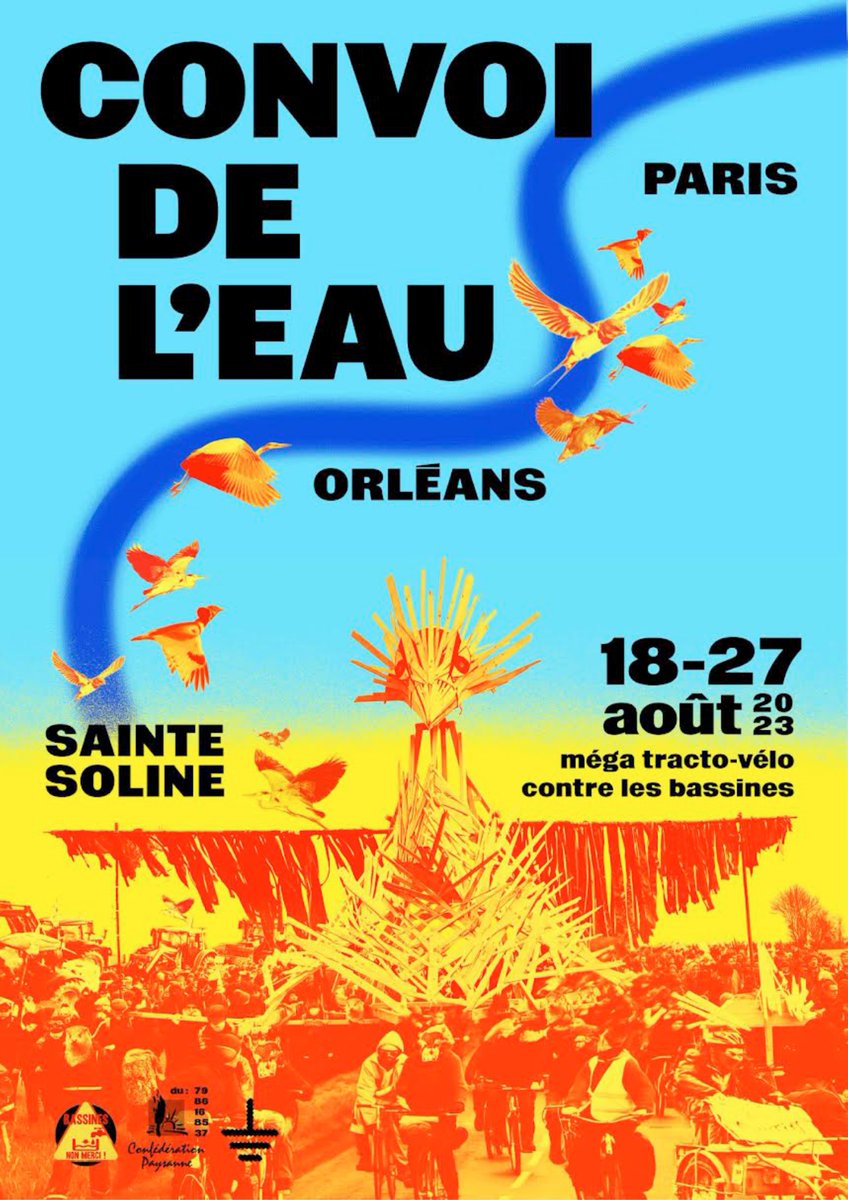 lessoulevements's tweet photo. Demain, à proximité de #SainteSoline, c'est le départ du Convoi de l'Eau contre les #mégabassines 🚲🚜

Suite à la suspension de la dissolution, les Soulèvements y participeront 👍

Le convoi est COMPLET ! MAIS, il est important de FAIRE MASSE lors des principaux arrêts 🧶⤵️ https://t.co/9k4IVZt1RK
