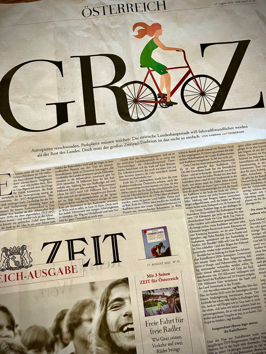 JSchwentner's tweet photo. #Lesetipp: @DIEZEIT berichtet, wie #Graz noch fahrradfreundlicher wird und mit der #Radoffensive wichtige Schritte in Richtung Fahrradhauptstadt setzt!
https://t.co/4qGu3MVWMD https://t.co/PfHbuKKJHt