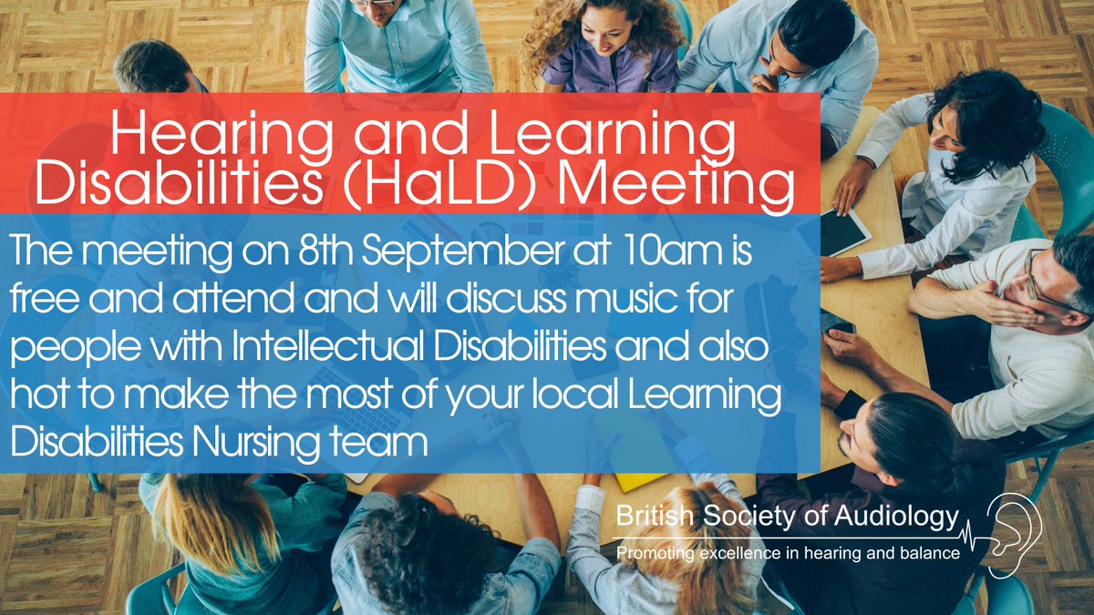 BSAudiology1's tweet photo. Hearing and Learning Disabilities (HaLD) Meeting – 8th September 10 -12pm
Discussing music for people with #IntellectualDisabilities and also how to make the most of your local #LearningDisabilitiesNursing team. Attend for free on the day at https://t.co/NyAzT4Qx21
#audiology https://t.co/vFABqFqj0D