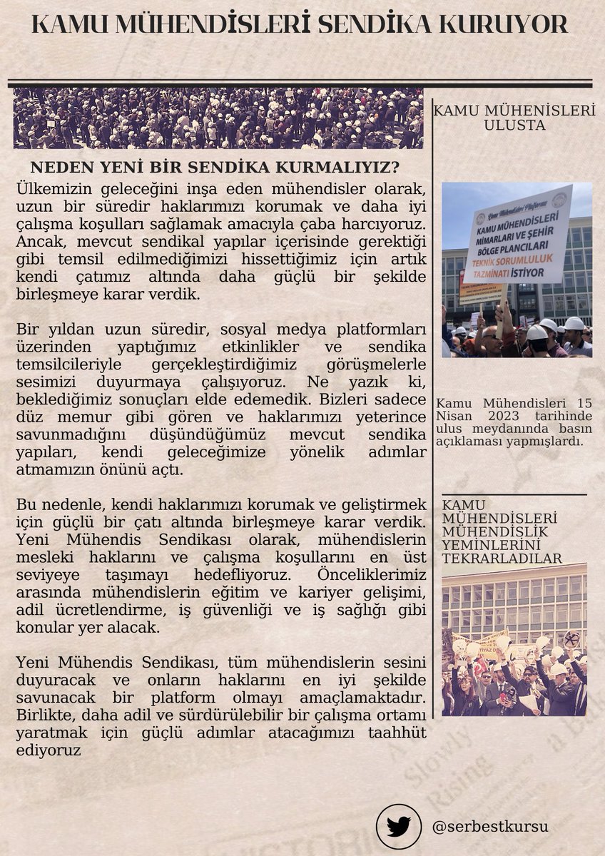 Sendikamızı kurarak, birlikte daha güçlüyüz! Teknik hizmetlerde çalışan herkesi destek ve dayanışma için whatsapp grubumuza bekliyoruz. 
#KaMuhendisiMagduriyetineSon
WhatsApp grubumuz: chat.whatsapp.com/JSdinx2dJA96rp…]