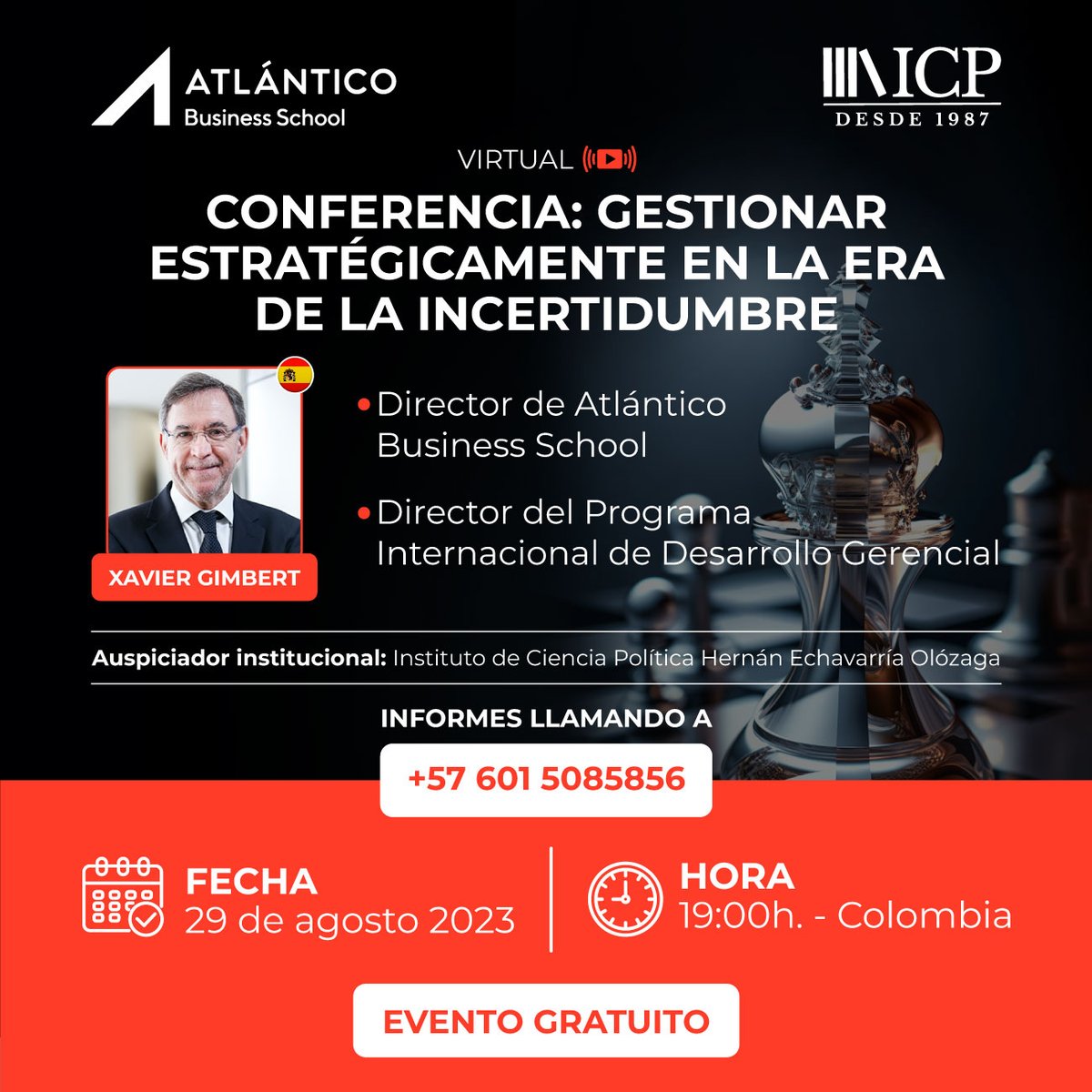 AIEBusiness's tweet photo. #Colombia🌟 "Gestionar Estratégicamente en la era de la incertidumbre" con el director de Atlántico Business School y líder del Programa Internacional de Desarrollo Gerencial, Xavier Gimbert

🗓️ 29 de agosto

⏰ 19:00h (Colombia)

🔗Online

Inscripciones: https://t.co/XruHd0808w https://t.co/PiMBWitaeL