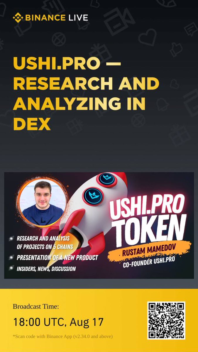 Watch USHI.PRO — RESEARCH AND ANALYZING IN DEX livestream on 🔸Binance Live 🔸

18:00 UTC,Aug 17

Link 👉 binance.com/en/live/video?…

#binance #Crypto #USHI #uAnalytics