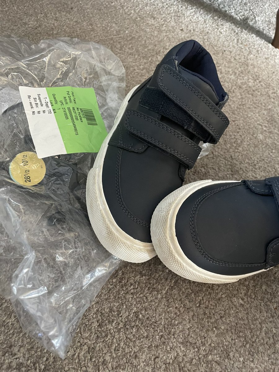 Hat26's tweet photo. @marksandspencer  very disappointed in my sons shoes delivered today. Filthy! Looks like they’ve been worn and returned. The packaging also not branded M&amp;S - Not what you expect from M&amp;S - quality going down hill fast here! @nextofficial from now on!! https://t.co/GdtDn8PU1j
