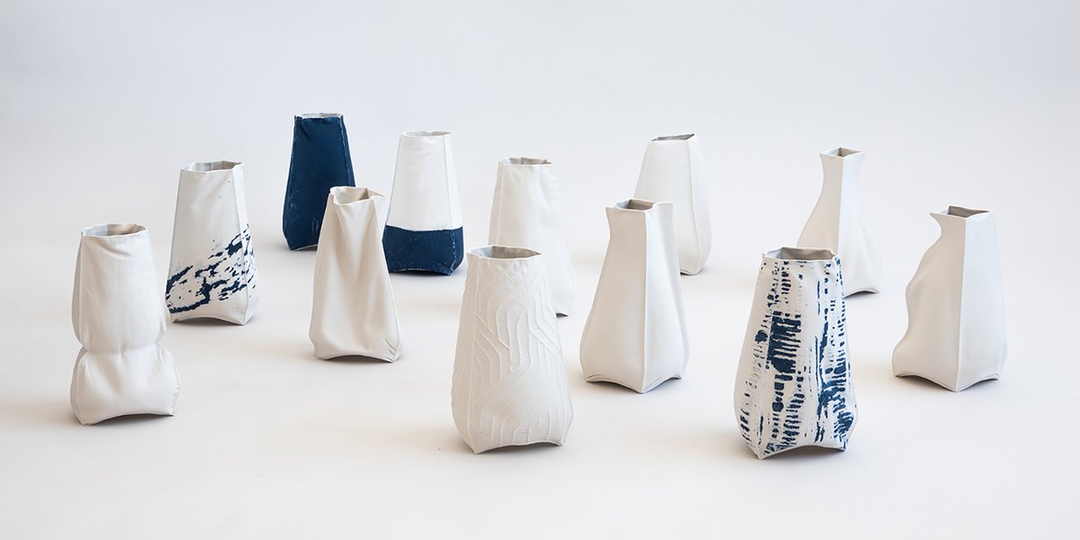 designboom's tweet image. nir neria's porcelain fabric vases meld 3D printing and traditional craftsmanship designboom.com/design/nir-ner…