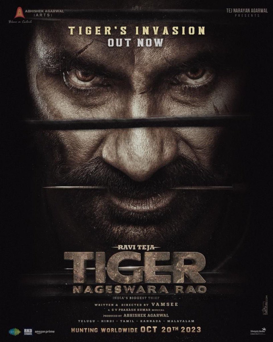 _Cinemation's tweet photo. #TigerNageswaraRao 🥷 teaser out now
- https://t.co/VxqZSrFvJB

In cinemas worldwide from October 20th 

@RaviTeja_offl @DirVamsee @AbhishekOfficl @AAArtsOfficial @AnupamPKher #RenuDesai @gvprakash @MayankOfficl @ArchanaOfficl @saregamasouth https://t.co/9Cztza9xQI