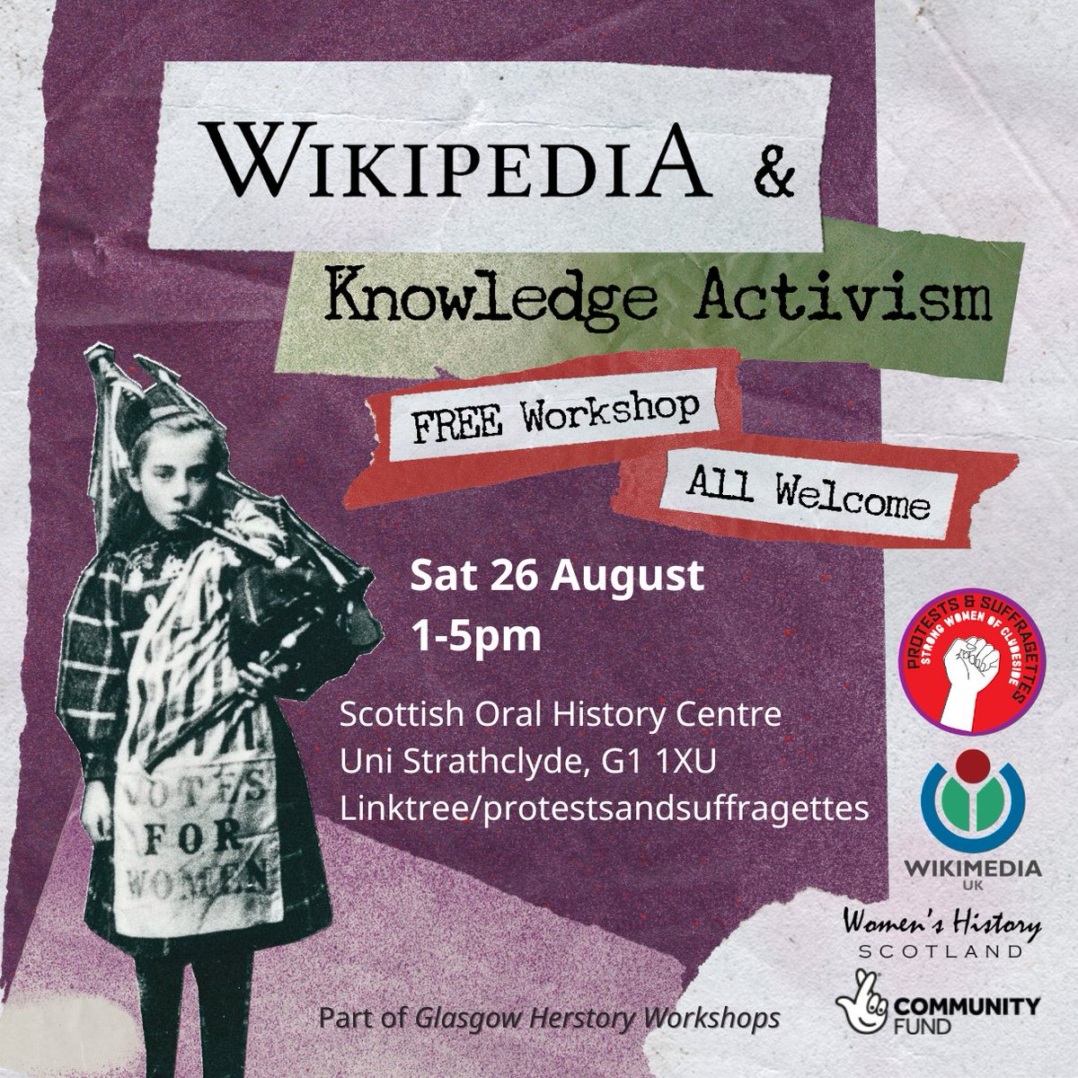 ScotSuffragette's tweet photo. 📆 The 1st in our new series of #WikipediaWorkshops is on Saturday 26th August!
❗Learn #HowToEdit #Wikipedia & add info on #Scotland's #Suffragettes
Join online or in person. New editors welcome.
👉 Book your FREE place via Eventbrite
https://t.co/v7n8na2FSD https://t.co/ggSrpHdoun