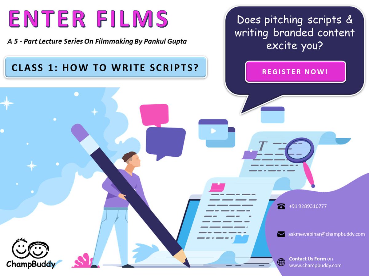 champpbuddy's tweet photo. Unveil the Art of Cinematic Creation: Join us for an Exclusive Webinar on Film Making and Crafting Compelling Movie Scripts! 📝🎥 Unlock the secrets of the silver screen with industry experts. Don't miss out on this enriching opportunity! Register now 
#PankulGupta #champbuddy https://t.co/Yg2tIPvzm0