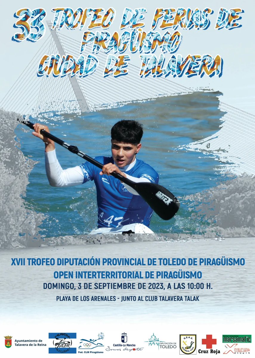 XXXIII Trofeo de Ferias-XVII Trofeo Diputación "Ciudad de Talavera"
Se disputará el domingo 3 de septiembre en la playa de Los Arenales del río Tajo en Talavera de la Reina.
Puedes descargar las bases y las inscripciones en:
fcmp.es/calendario/#to…
#talaveradelareina #UCLM