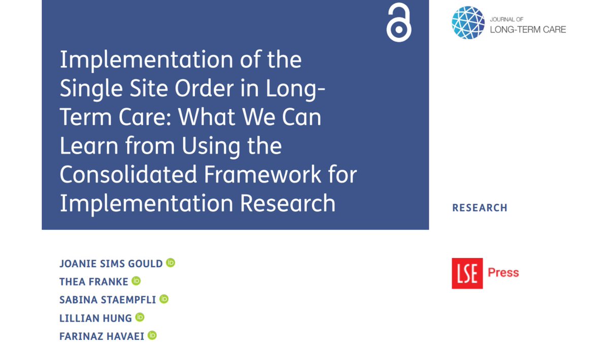 JournalofLTC's tweet photo. A new study by @joaniesimsgould, @TheaMFranke, @svstaempfli, @nurselillian &amp; Farinaz Havaei investigates factors influencing the implementation of @GovCanHealth's Single Site Order during #COVID19.

Read about their use of the Consolidated Framework: https://t.co/K8s5d6D5Z0 https://t.co/IhdfKiopWG