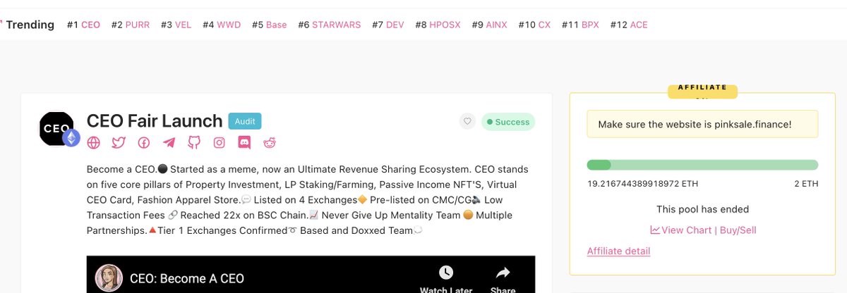 CEO: FL CONCLUDED!⚫️🚀

Thanks to all for supporting CEO so far. The FL concluded yesterday and launch will be today at 7pm UTC. 

Tokens are have been auto claimed for everyone, so you should all have CEO tokens in your wallets. Please add the CA into your Wallets to see your