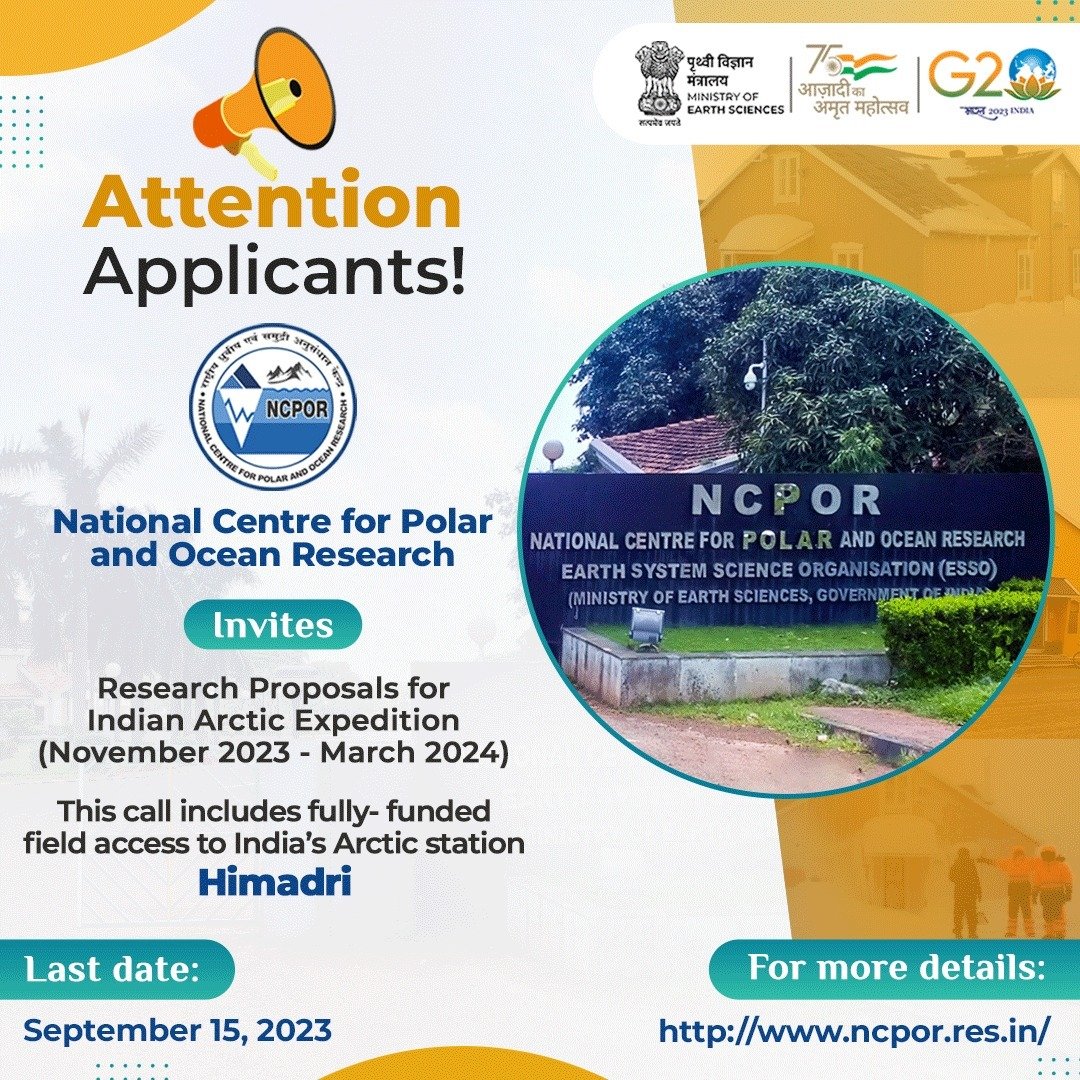 moesgoi's tweet photo. Attention Research Enthusiasts!📢

🌟National Centre for Polar and Ocean Research
(@ncaor_goa), under @moesgoi), invites Research Proposals for  Indian Arctic Expedition (November 2023 - March 2024). https://t.co/oG09kL50wT