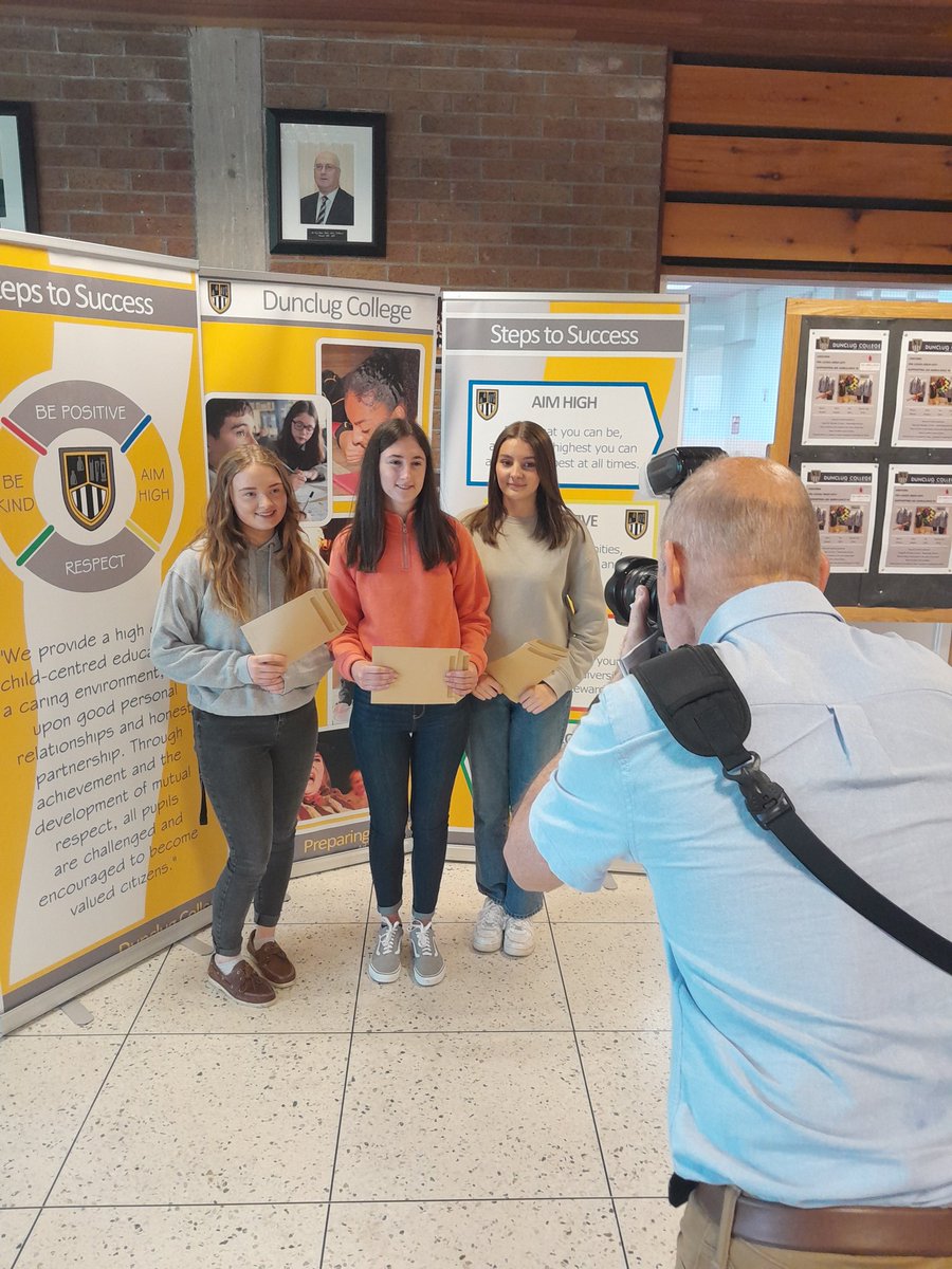 NroPrincipal's tweet photo. Some very happy students and staff @dunclugcollege this morning! Best wishes to all our leavers on their onward pathway! Congrats to all... #resultsday2023 @CCEA_info @CSSC_NI https://t.co/fYVJPWsiyP