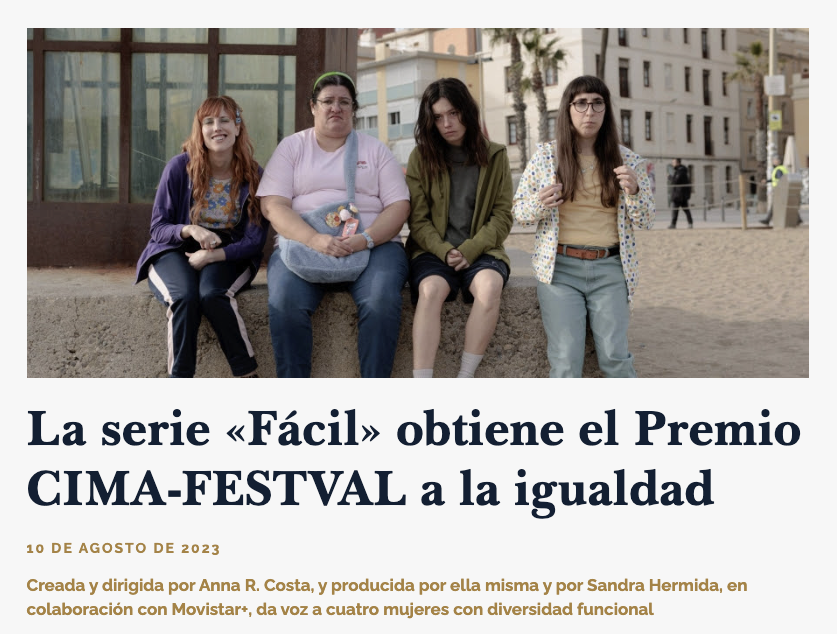 La serie #Fácil brilla con luz propia al recibir el Premio CIMA-FESTVAL a la igualdad. 👏🌟 Un aplauso merecido para todo el equipo y en especial para nuestras representadas #AnnaRCosta, @laurajoubonet y #NataliadeMolina ❤️💪 academiatv.es/la-serie-facil…