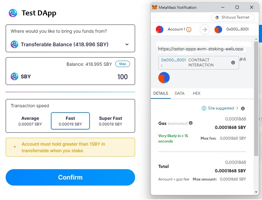 📢 Great news, everyone! 🥳 A monumental milestone for dApp staking has been achieved recently - EVM support! Today, we are able to successfully stake on dApps using MetaMask, on Shibuya testnet, and soon we will begin to onboard EVM-based projects to the dApp staking system!