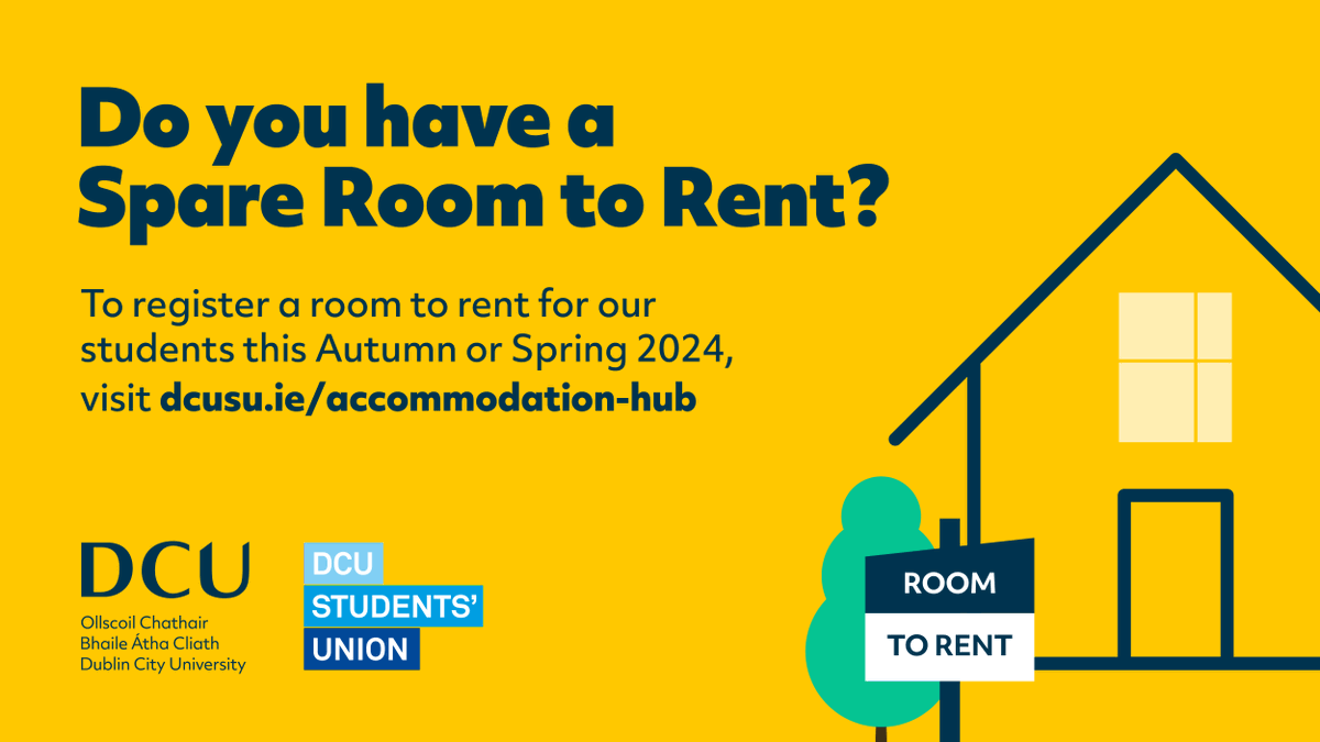 Interested in renting out a room to a DCU student? @DCUSU are holding information sessions for prospective landlords. ✅Thurs, Aug 24th at 6pm: The U Building, Glasnevin Campus ✅Mon, Aug 28th at 12pm: Cregan Library, St Patrick's Campus For more, go to: launch.dcu.ie/3q5EZqd