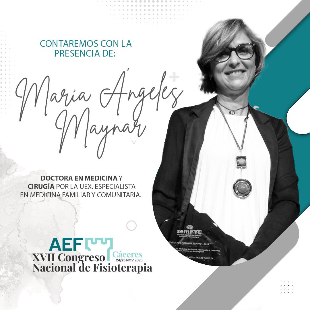 aef_estudiantes's tweet photo. También estará con nosotros en el #Congresoaef2023 Mª Ángeles Maynar Mariño, Doctora en Medicina y Cirugía por la UEX. Especialista en Medicina Familiar y Comunitaria y Tutora de dicha especialidad. Es miembro del PACAP-Semfycex.
#AEF #congresoaef2023 #ponencias #ponentes https://t.co/2StlhAcQDy