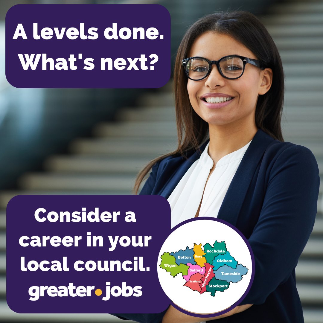 Huge congrats to everyone collecting their A level results today! What’s next? Consider a career at your local council. Take a look at the hundreds of #publicsector vacancies available now in #GreaterManchester and #Blackpool! greater.jobs #alevels2023