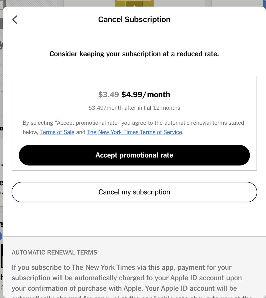 PabloSquirrel's tweet photo. @nytimes trying to entice me not to cancel my subscription by offering to charge me more https://t.co/dTyL9ihkXm