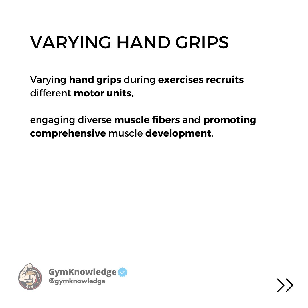 GymKnowledgeOne's tweet image. 💡 Did you know that varying your hand grip during exercises like pull-ups and rows can lead to enhanced muscle development and overall performance? 🤔 Let&apos;s delve into the science behind it! 🔬
#gripstrength #muscleactivationtechniques #functionalfitness #trainsmart