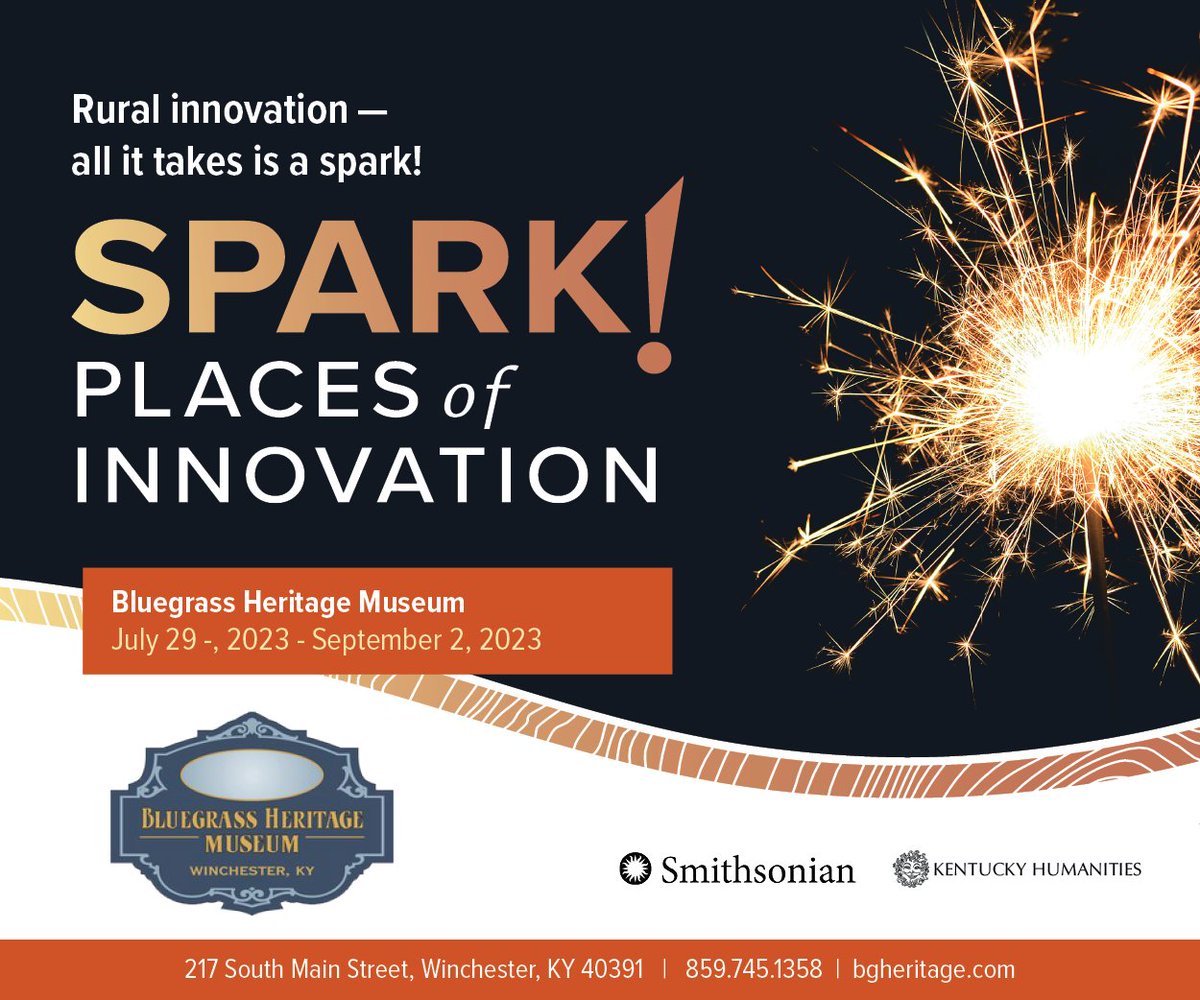 KY Humanities (@kyhumanities) on Twitter photo The <a href="/smithsonian/">Smithsonian</a> <a href="/MuseumOnMainSt/">Museum on Main St</a> exhibit Spark! Places of Innovation is on display at the Bluegrass Heritage Museum in Winchester for a limited time!
Make plans to see it this weekend. The <a href="/smithsonian/">Smithsonian</a> <a href="/MuseumOnMainSt/">Museum on Main St</a> exhibit Spark! Places of Innovation is on display at the Bluegrass Heritage Museum in Winchester for a limited time!
Make plans to see it this weekend.