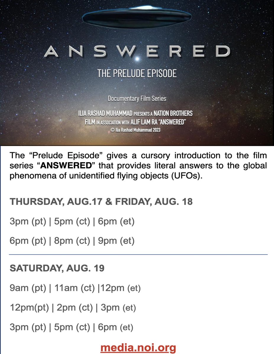 OfficialNOI's tweet image. Watch Live: “Answered: The Prelude Episode” produced by @iliarashad 

Premiering Aug. 17-19. See promo for viewing schedule. media.noi.org/video/answered…