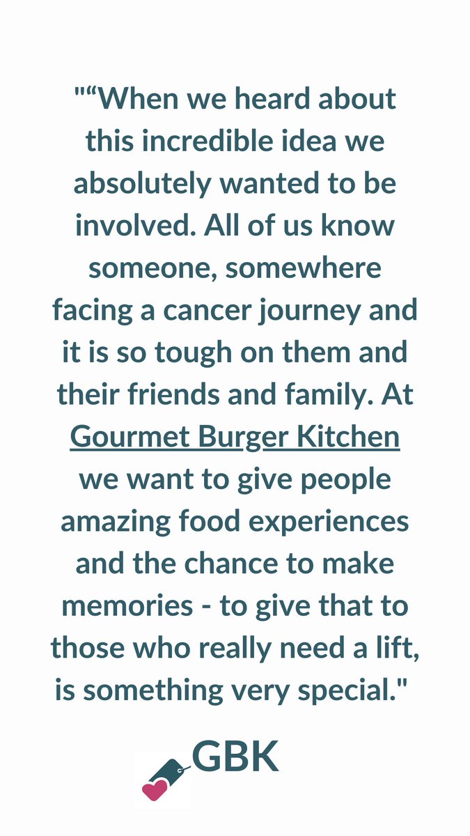 We're thrilled to announce that #GBK has joined our #DonateSomePlates campaign which encourages #restaurants &amp; other #hospitality venues to donate a meal for two to a couple or friends who are living through #cancer.
🍔
To follow in their footsteps visit:
somethingtolookforwardto.org.uk/plates