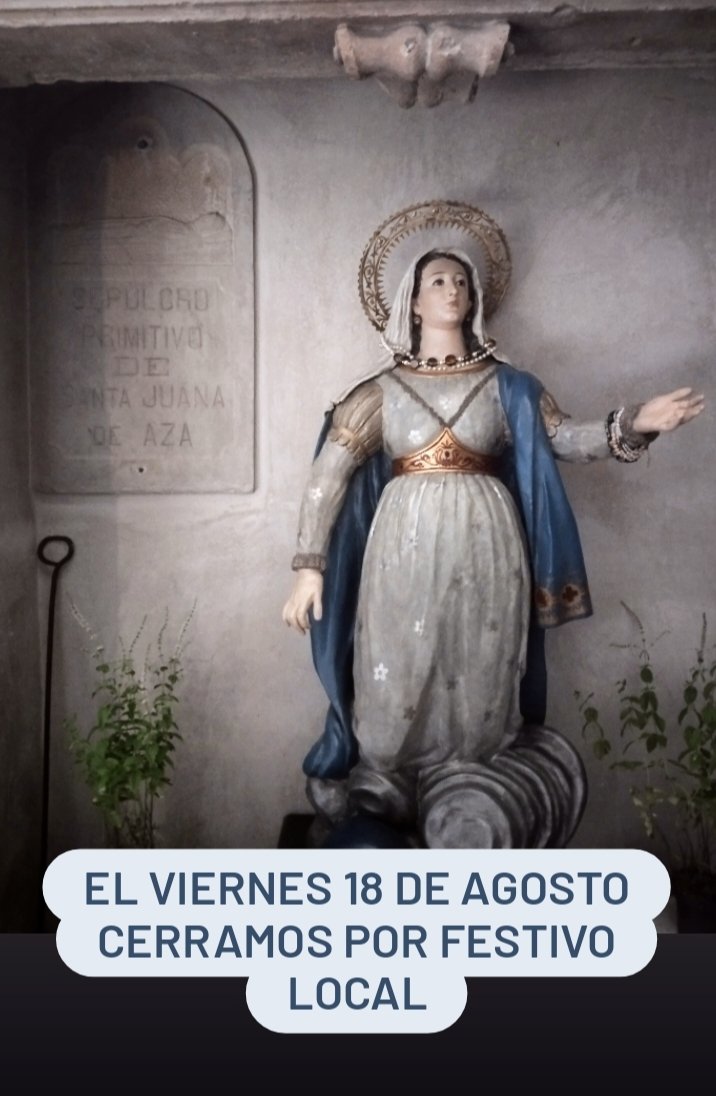 El viernes 18 de agosto la oficina de turismo cierra por la festividad de Santa Juana de Aza