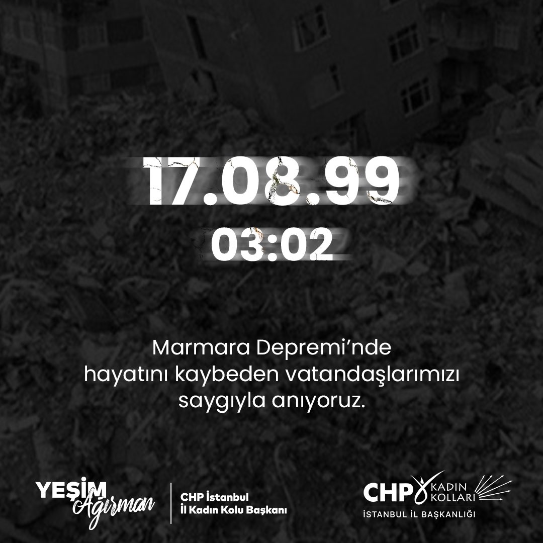 24 yıl geçse de 17 Ağustos 1999 Marmara Depremi’nin acısı hala yüreklerimizde. Hayatını kaybeden tüm vatandaşlarımızı rahmetle anıyor, felaketin sebep olduğu kayıpların bir daha yaşanmamasını diliyorum.