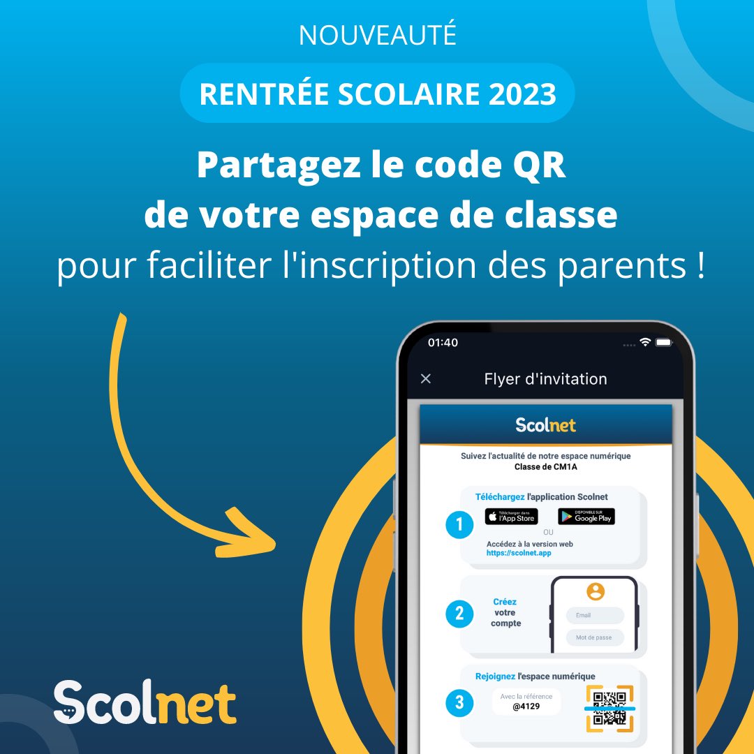 Invitez facilement les parents à rejoindre votre espace numérique de classe sur #scolnet en partageant votre QR code le jour de la rentrée ! 🚀 #teamPE #Rentrée2023 #Enseignement #edtech #education