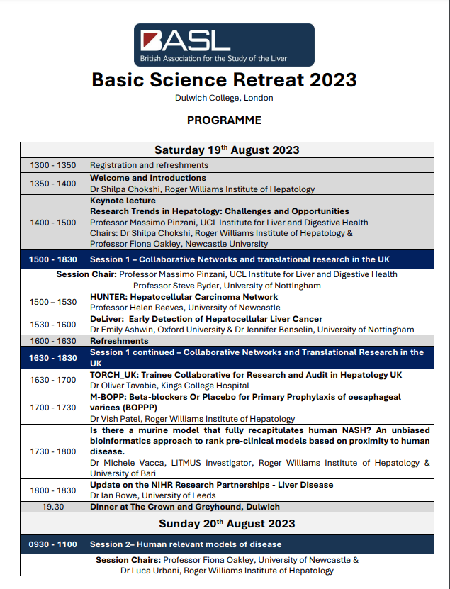 You've guessed it..! 
🤗Just 2⃣ more sleeps... 😴😴🤩🤩🤩@basl_events Basic Science Retreat 2023
#BASLBasic2023 #BBSR2023 #livertwitter  
@ChokshiLab @MikeVacca1979 @UrbaniLab @DrVishalCPatel @IJCox_NMR @OTavabie @MassimoPinzani @EASLnews 

Programme: liver-research.org.uk/liverresearch-…