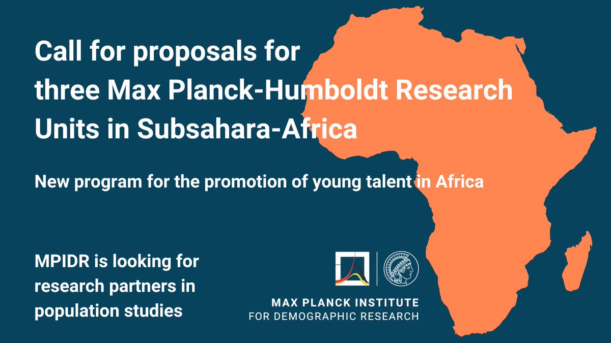 <a href="/MPIDRnews/">MPIDR</a> is interested in developing partnerships with #African scholars and institutions whose research is related to population studies. See the Call for Proposals by <a href="/maxplanckpress/">Max Planck Society</a> and <a href="/AvHStiftung/">Humboldt-Stiftung</a>. mpg.de/20333837/max-p…
For our support contact: info@demogr.mpg.de