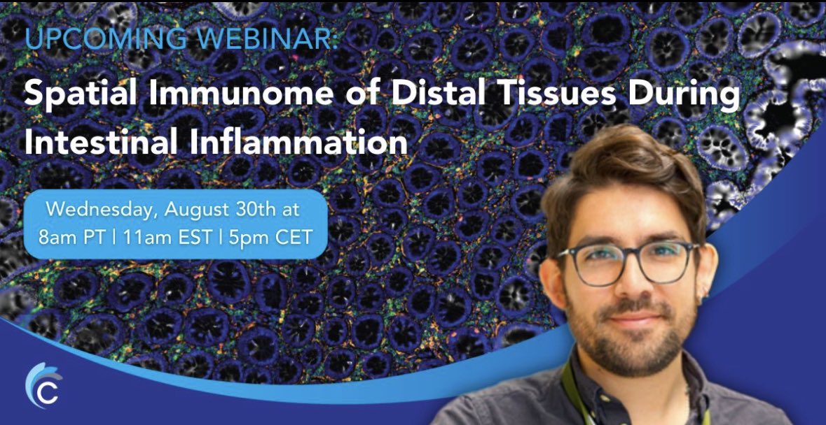 Webinar @CanopyBio Alert! Join us August 30th for @gamonasterioo's talk on “Spatial Immunome of Distal Tissues During Intestinal Inflammation” Register here : lnkd.in/gm-_k5sc #Webinar #SpatialBiology #CancerResearch #ChipCytometry