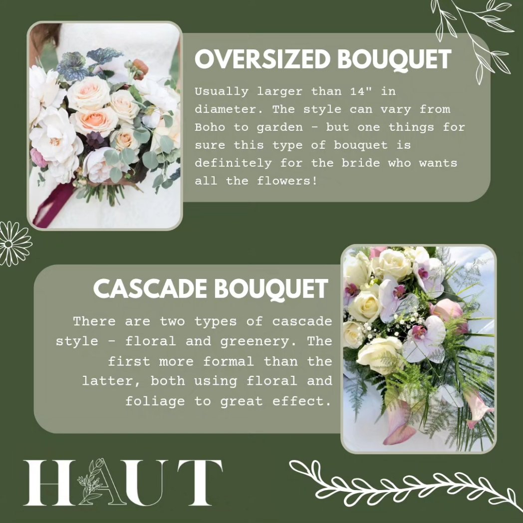 💐 BRIDAL BOUQUET STYLES 💐

Think of the #bridalbouquet as the main #floral feature - it's colours, shape and style set the tone for all the #weddingflowers which follow 🌿 With this in mind, we at Haut have created this handy overview demonstrating just a few the #bouquetstyle…