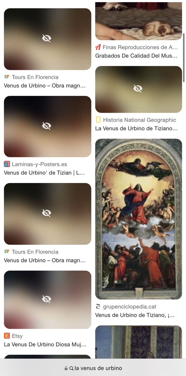 Y esto es lo que ha ocurrido al buscar “la venus de urbino” en Google imágenes🔞

INCREÍBLE. 
NO a la censura en el arte #Stopcensurarte