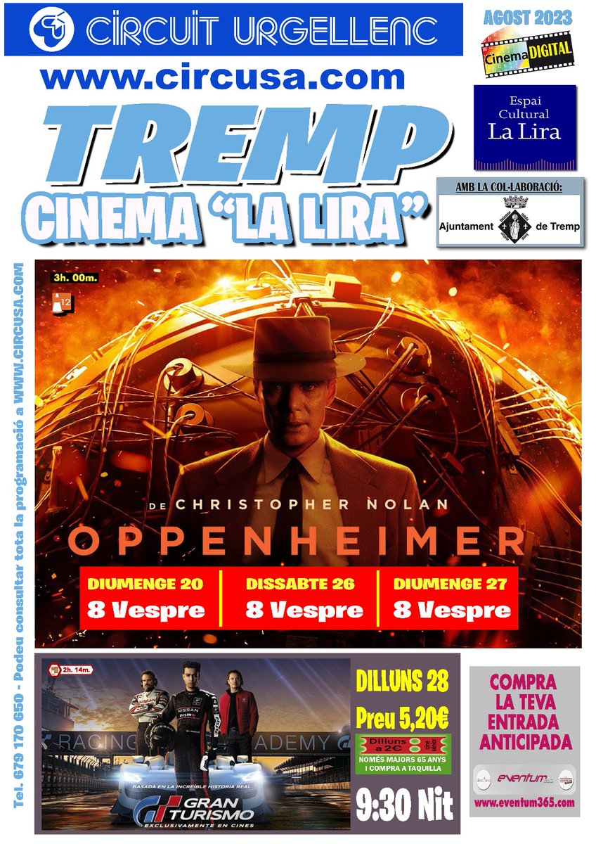 CINEMA 📽️|
<a href="/LiraTremp/">La Lira Tremp</a>

📷OPPENHEIMER
 Dissabte 20 a les 20h