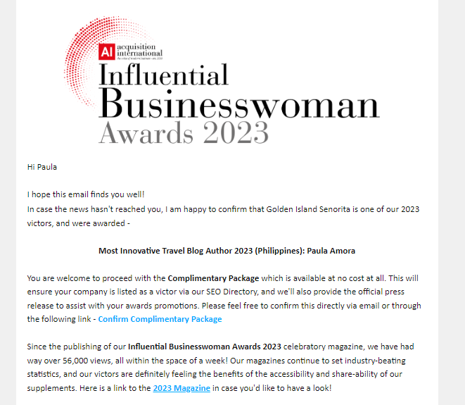 Thank you, Acquisition International! 
#MostInnovativeTravelBlogAuthor #MostInnovativeTravelBlogAuthor2023 
#InfluentialBusinessWomanAwards2023