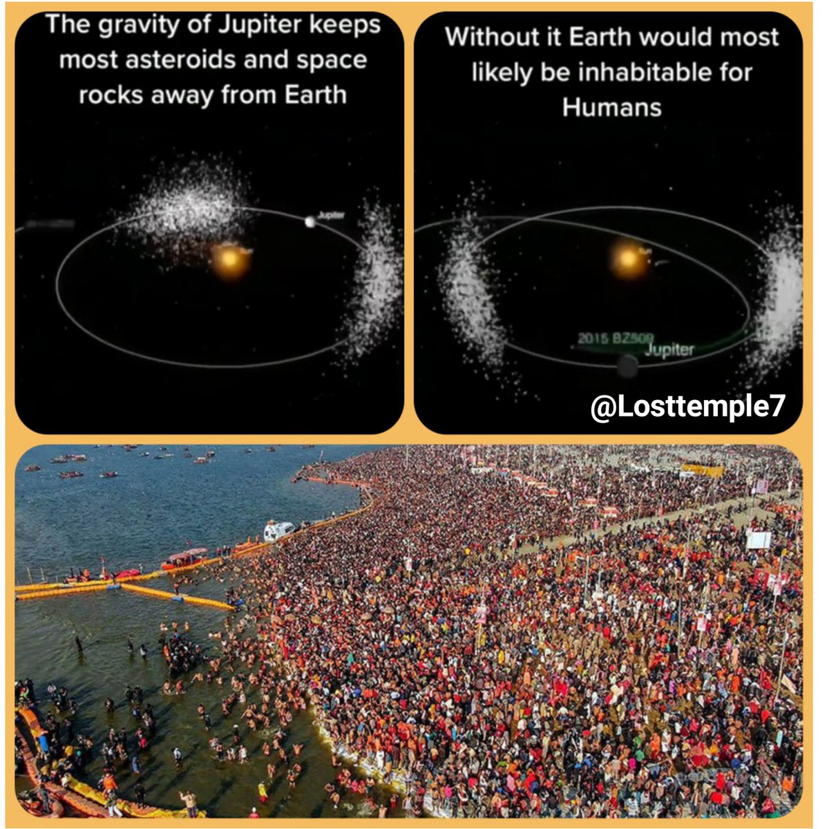 Since 1000s of years, we celebrated Mahakumbh at Prayag every 12 yrs based on Brahaspati (Jupiter) cycle. We worshipped it as Guru. Now they came to know that Jupiter completes one cycle around Sun in 12 yrs, it protects Earth. & then 'They' tell us about 'their' science !!
