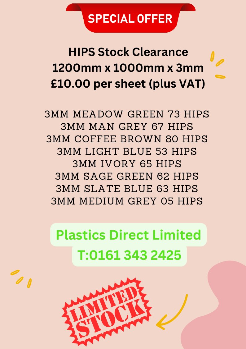 PlasticsDirect's tweet image. High Impact Polystyrene, commonly known as HIPS, is a rubber modified version of General Purpose Polystyrene. Incredibly durable, with a much higher impact resistance than its former compound. HIPS a great material to manufacture components with.