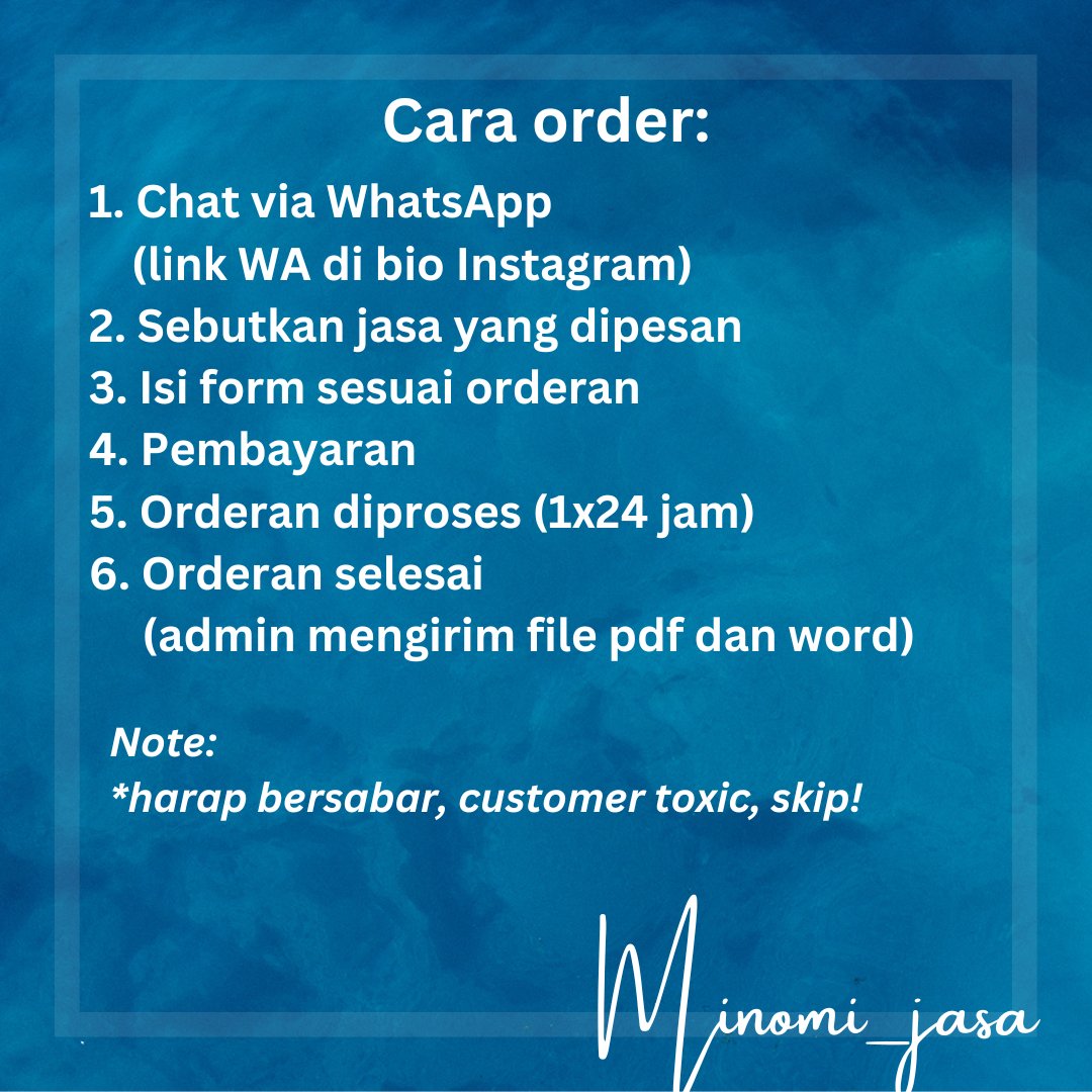 MinomiJasa's tweet photo. Menerima jasa :
1. Pembuatan CV (kreatif, ATS, English)
2. Surat lamaran kerja (indo/English)
3. Berkas lamaran kerja
4. Surat resign
5. PPT
6. Format skripsi
7. Excel
8. Dll

Order ?
Langsung chat via WhatsApp ya ka 😊
Link wa : https://t.co/FLhgDRzAbS

#jasacv #curriculumvitae https://t.co/WmlaYN2NUs
