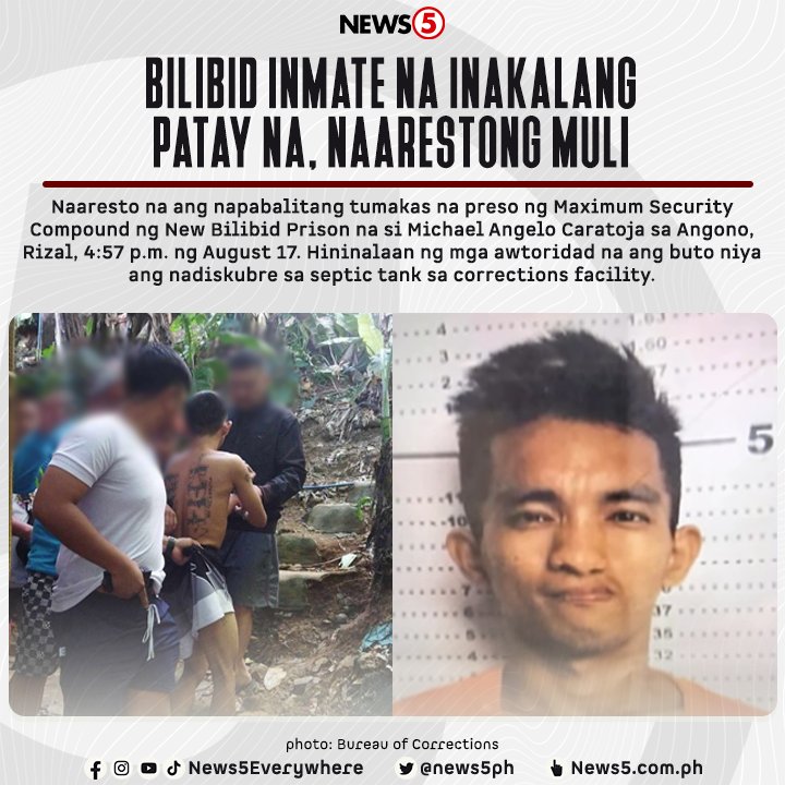 News5PH's tweet photo. #News5Exclusive | Ibinahagi ng ina ng napabalitang #Bilibid inmate na bigla na lamang sumulpot si Cataroja sa bahay ng kanyang pinsan, gabi ng August 16, at doon na nanatili magdamag. #News5 | via Gary de Leon https://t.co/UVirZxbmK4