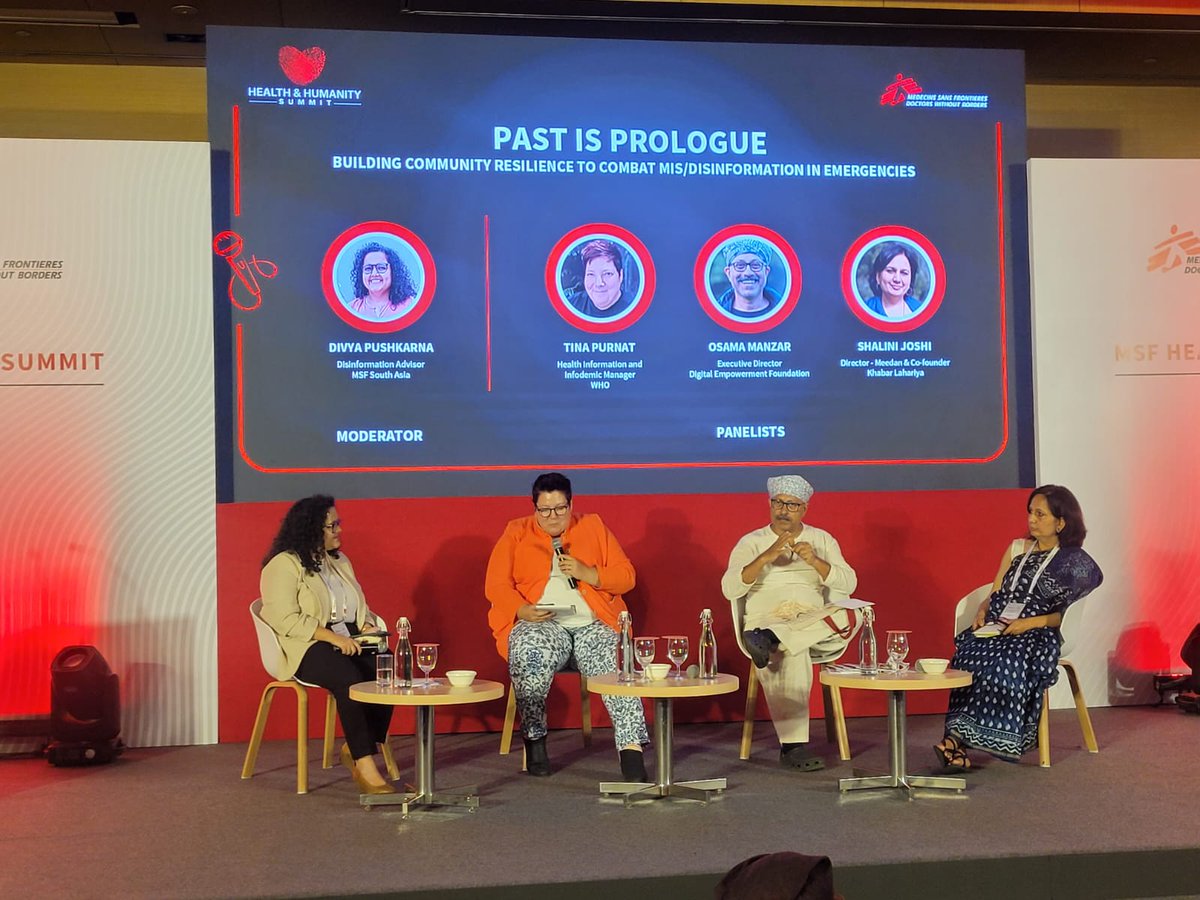 MSF_SouthAsia's tweet photo. "During the pandemic, there was a spread of false information which exacerbates the spread of Covid 19 virus. It was particularly challenging as the knowledge around #covid was still evolving and emerging. We call it "mid-information", - Shalini Joshi at #HHSummit. #FactCheck https://t.co/TFjZzVeUlV