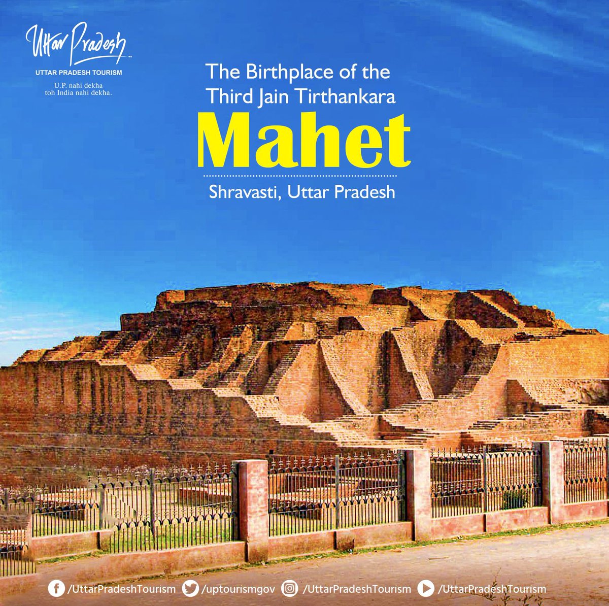 uptourismgov's tweet photo. #Mahet marks as one of the most famous #Buddhist sites in #UttarPradesh. It is much revered as the birthplace of the third #JainTirthankara, #Sambhavnath. People from around the world visit this place in #Shravasti to learn about life and pay homage to the #Tirthankara. https://t.co/SvPH144WvN