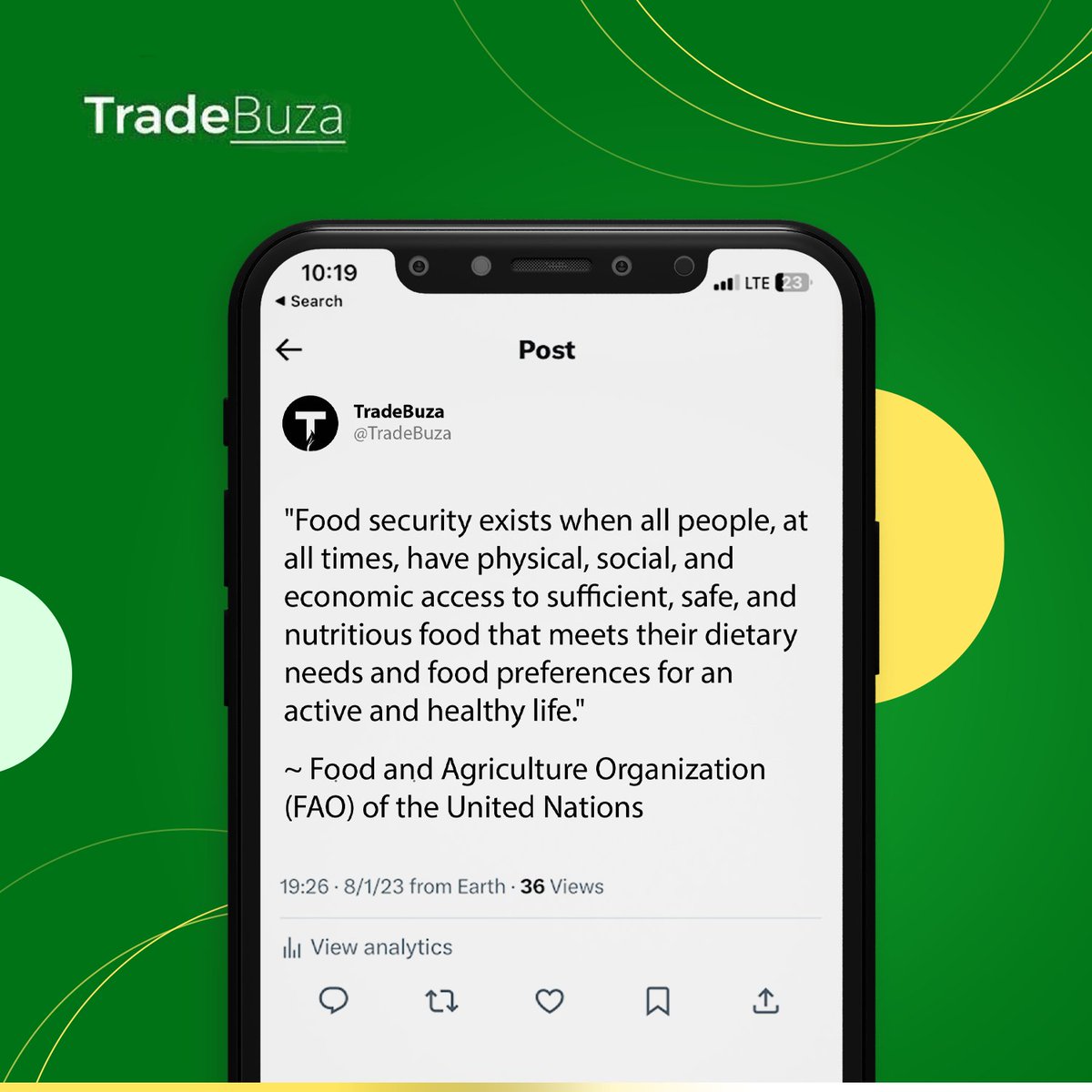 TradeBuza's tweet photo. True food security goes beyond mere sustenance. 

It encompasses a comprehensive approach towards availability, accessibility, affordability, nutrition, choice, and quality of food. https://t.co/irAmDos2KG