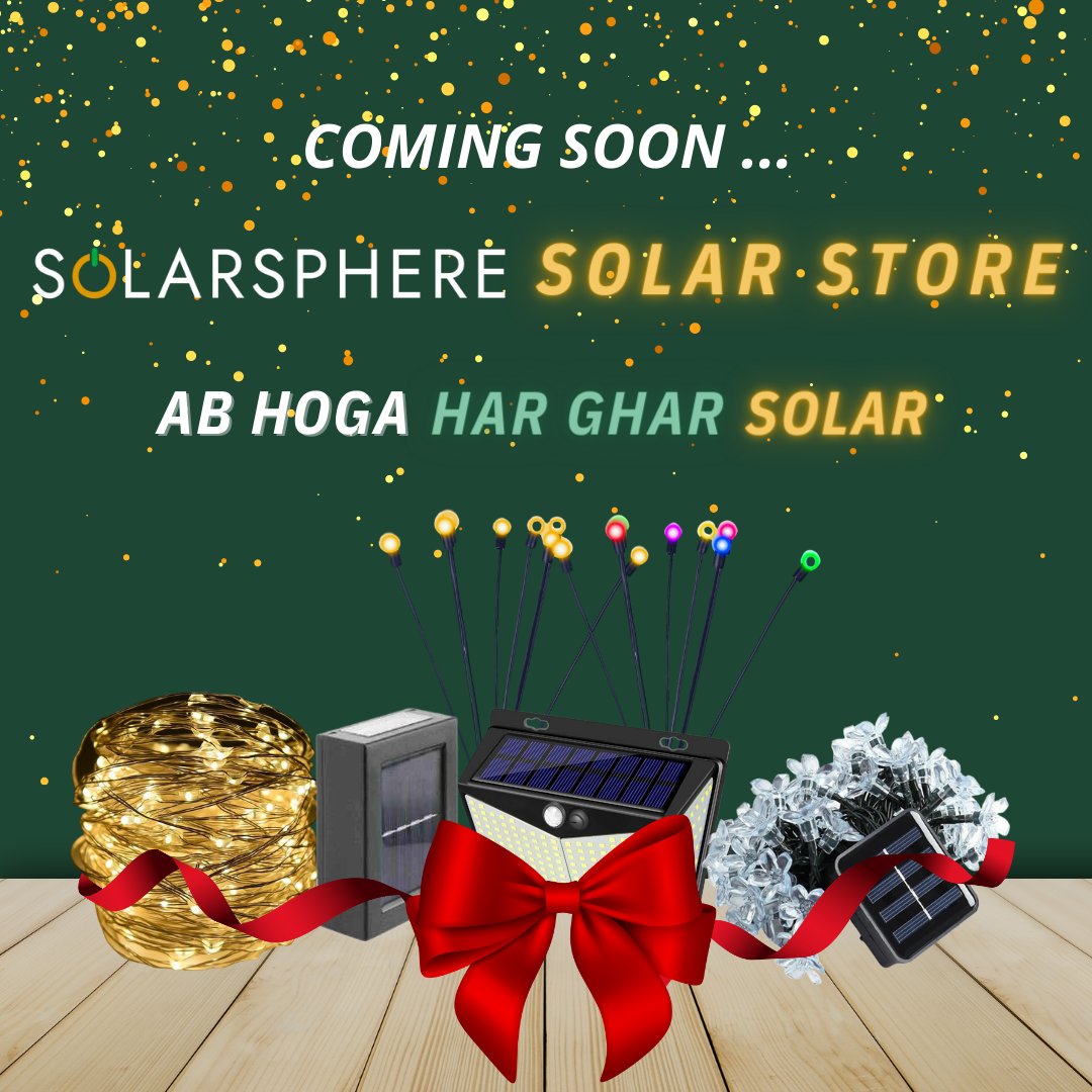 🌟Light up your world sustainably with SolarSphere's Solar Store!✨
Get ready to elevate your décor game with our exquisite collection of #solarpowered lights. 
Launching soon - Watch this space for radiant updates! 🛍️🚀 
#SolarStoreLaunch #HarGharSolar #SolarSphere