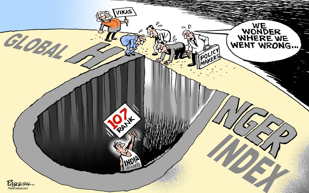 Despite claims on development India ranks 107th out of 121 countries on Global Hunger Index...yesteryear's cartoon #GlobalHunger #Poverty #India  For more pareshcartoons.com/index.php/cont…